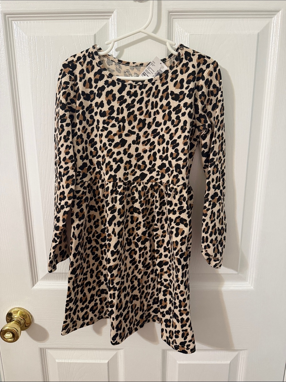 The Children's Place Beige and Black Leopard Print Long Sleeve Dress
